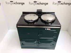 Reconditioned 2 oven gas-fired Aga cooker in British Racing Green