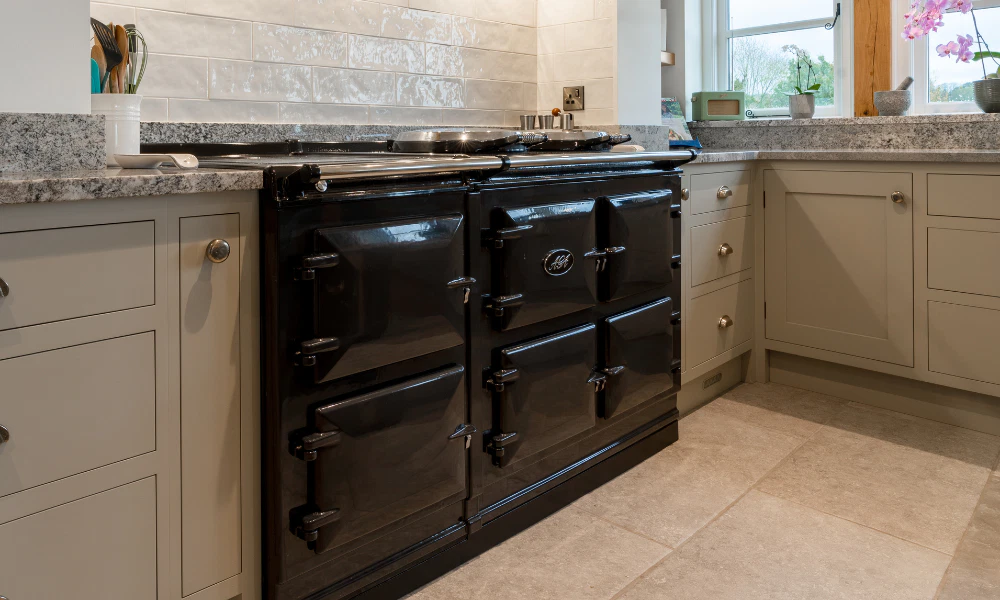 Aga Cookers: Picture of a 5 oven reconditioned electric aga cooker in a country kitchen